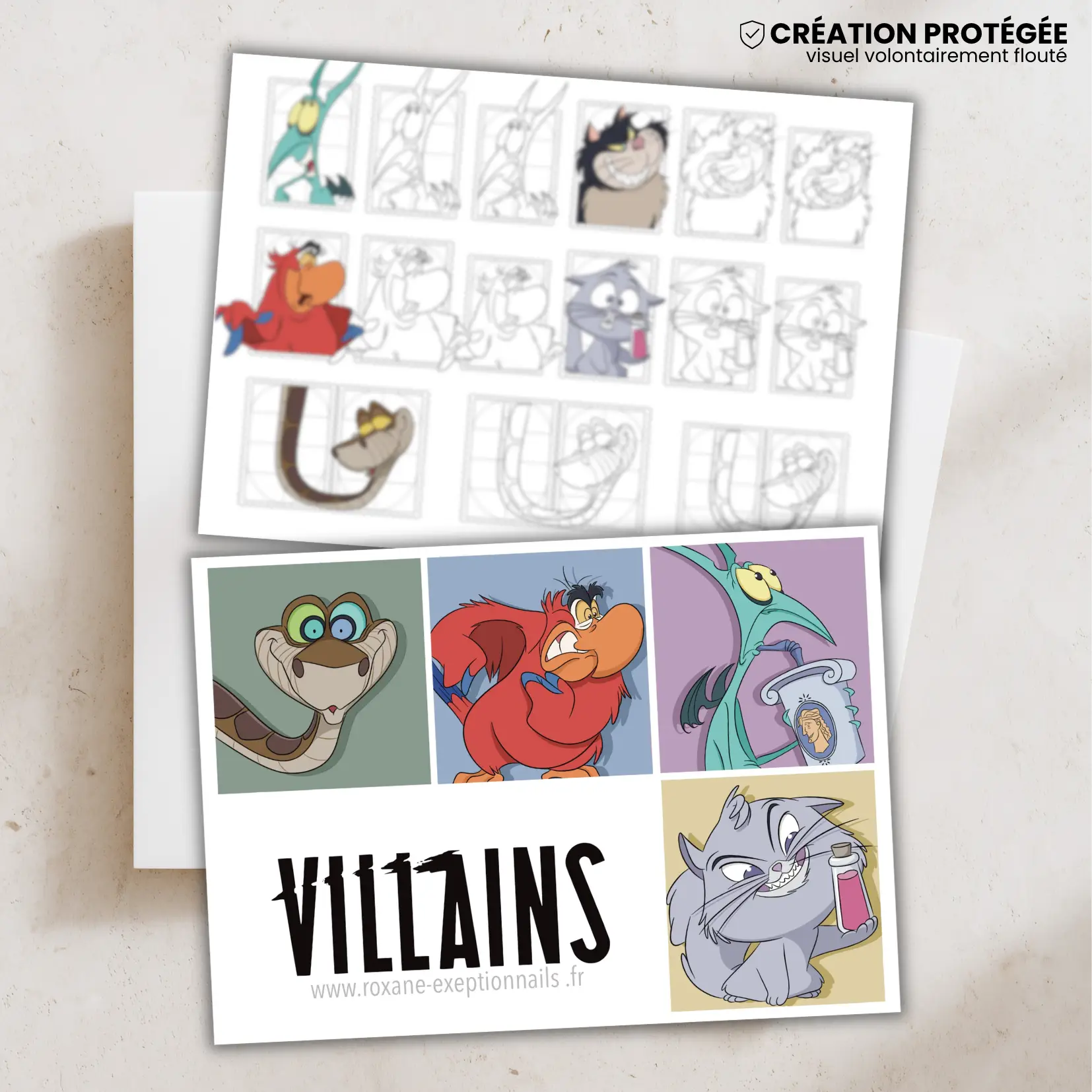 Vilains n°4 (Panique, Lucifer, Iago, Yzma, Kaa) – 1 mini carte